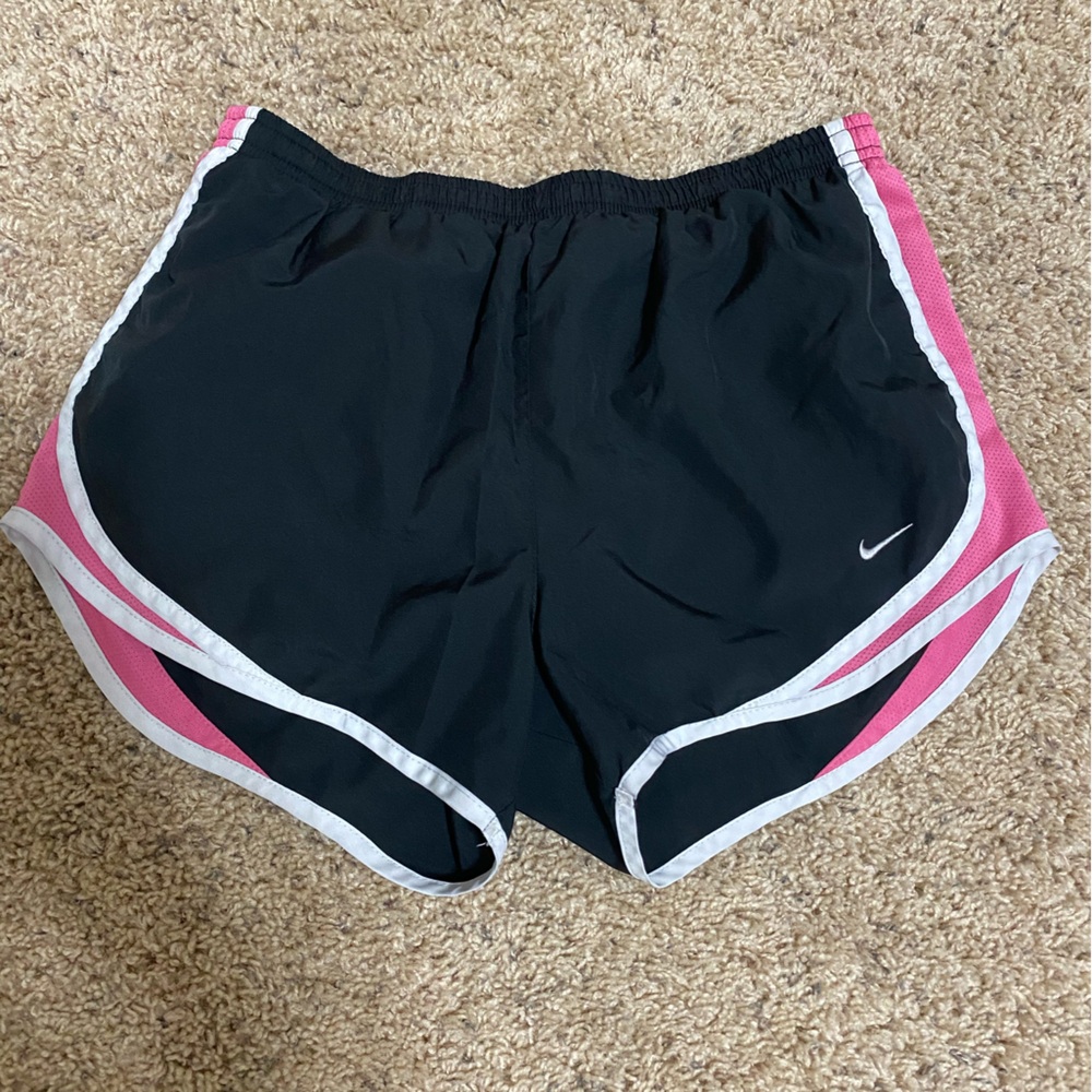 Nike Women’s Black Athletic Shorts with Pink and White Trim